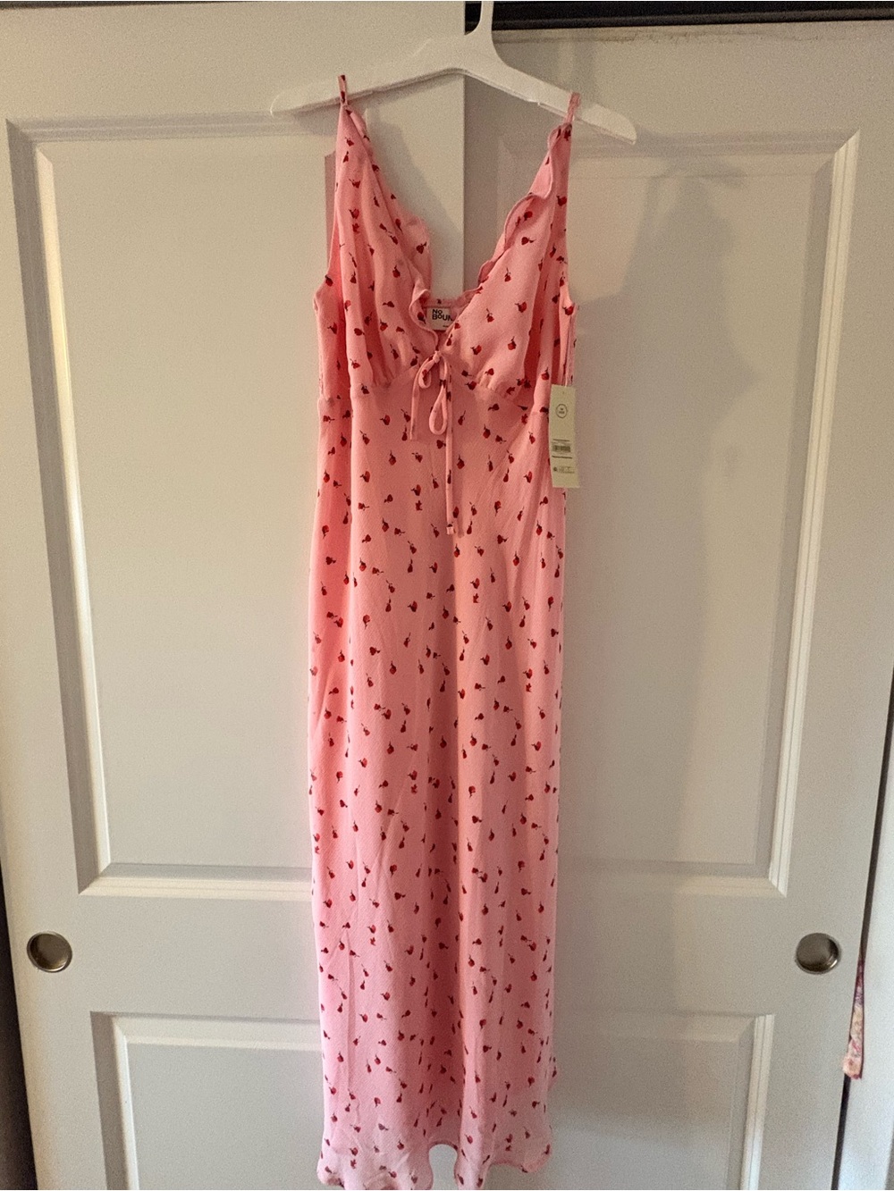 No Boundaries Pink Midi Dress with Red Rose Print